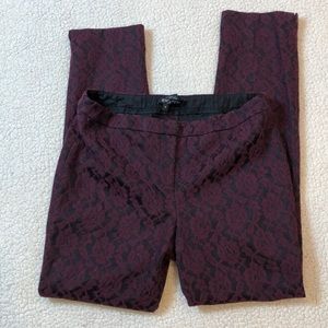 Etcetera Burgundy Black Lace Pattern Skinny Pant Elastic Waist Size 8